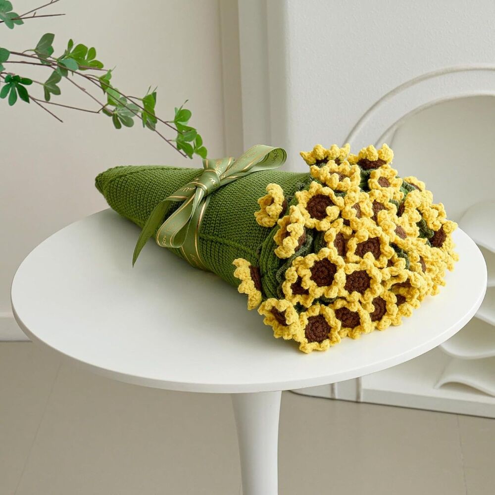 Crochet Sunflower Bouquet Blanket — Handmade Throw — New
